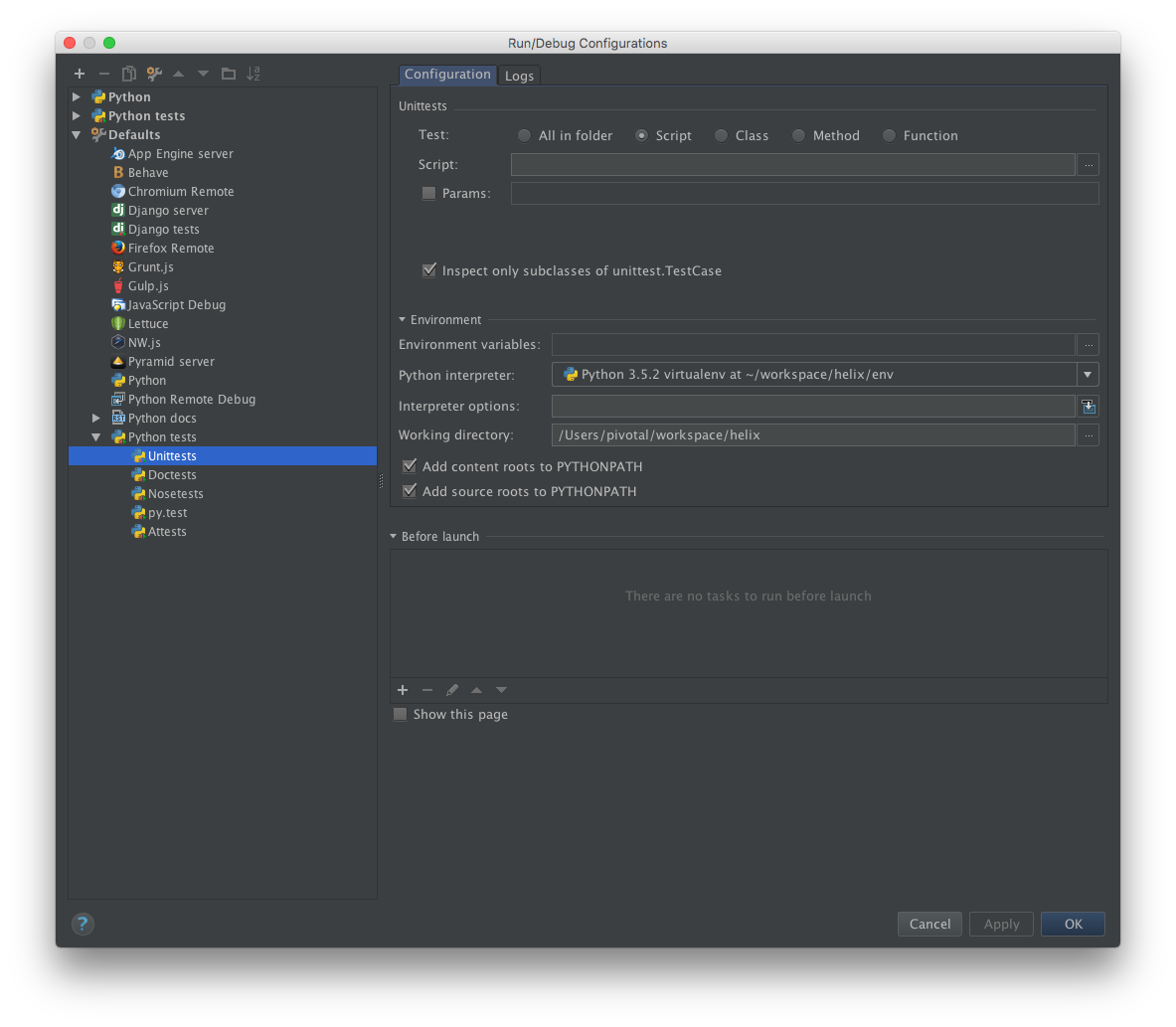 See this screenshot for unittests, nosestest looks similar