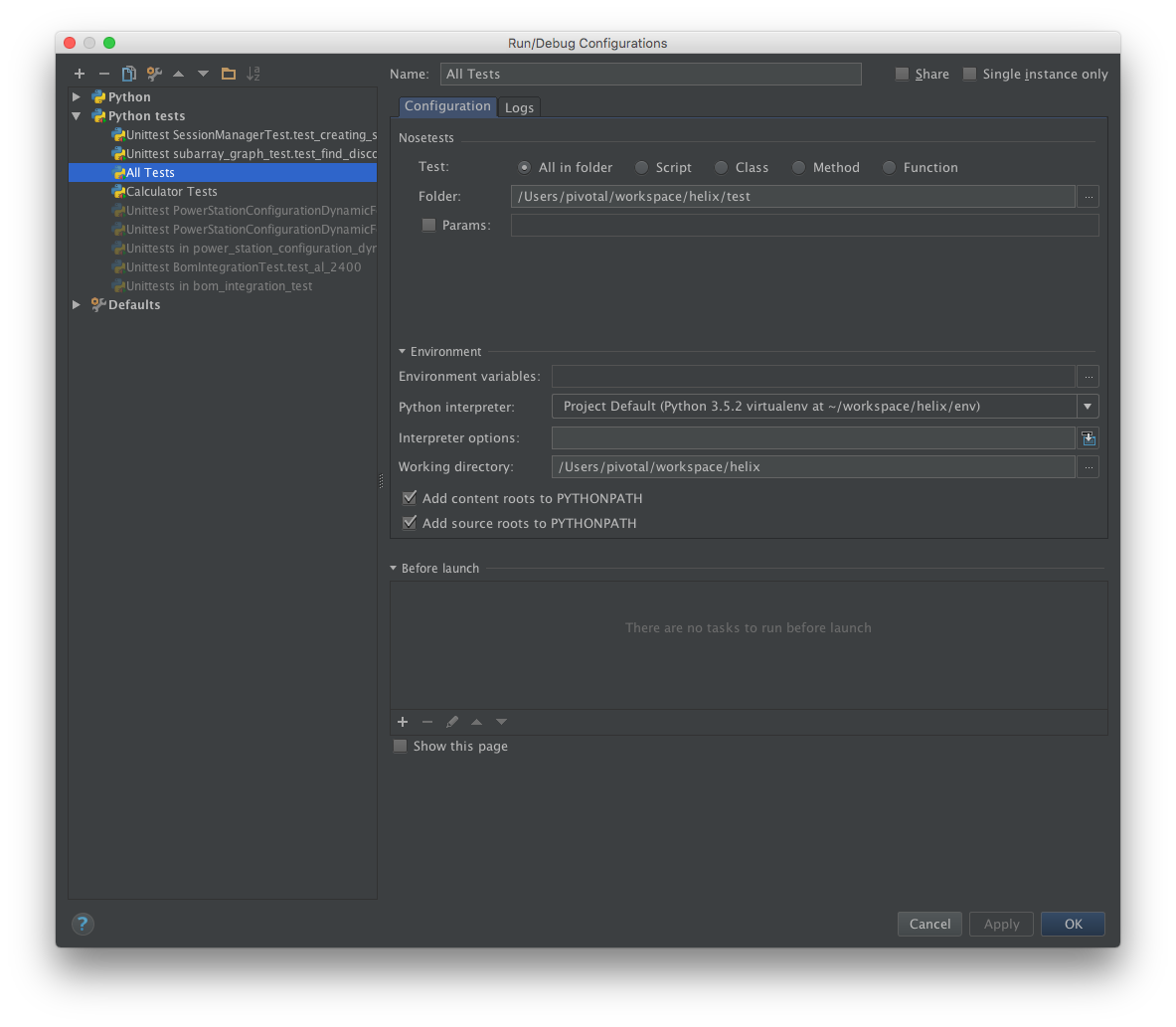 Configuring an All Tests target